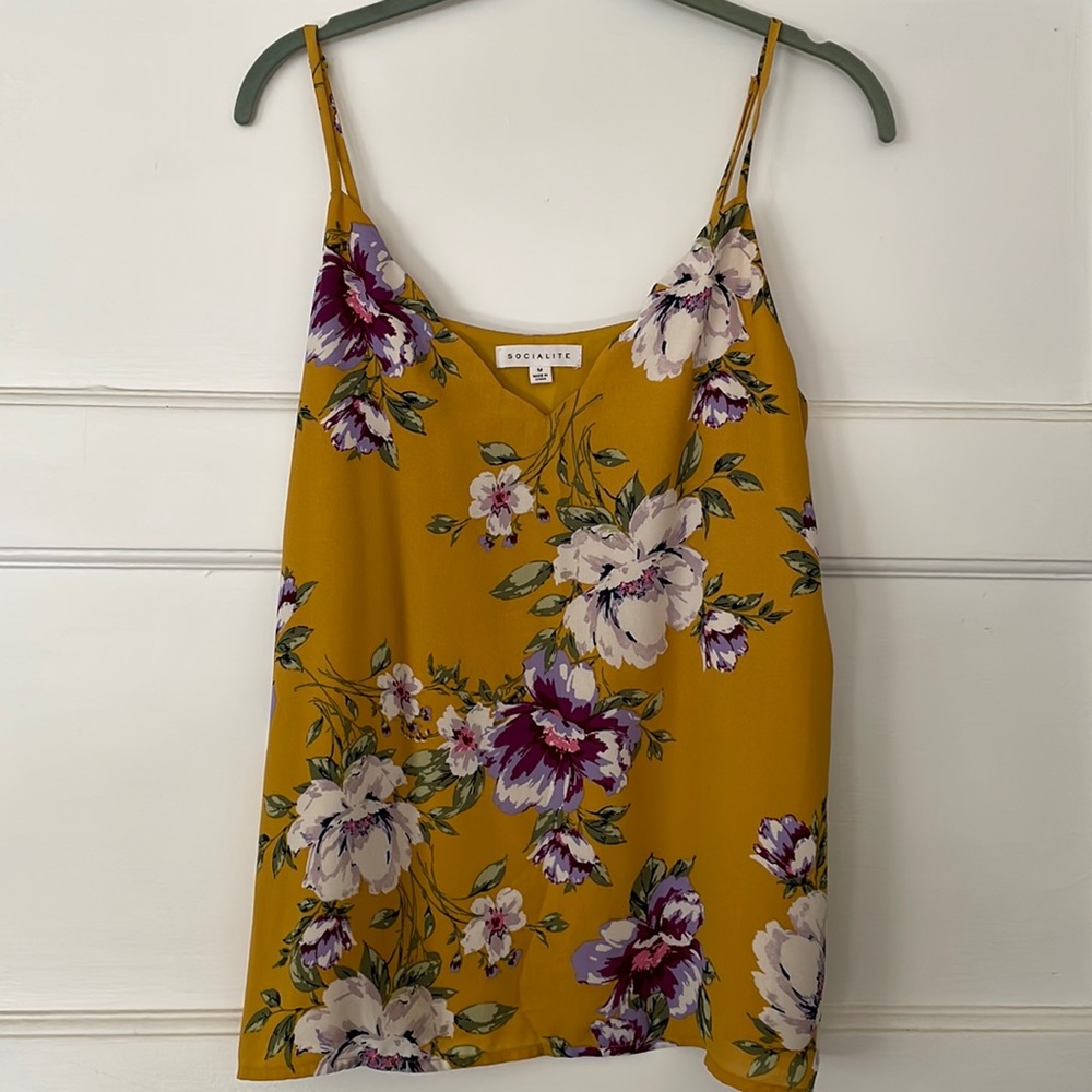 Socialite floral cami mustard yellow and purple Nordstrom sz M